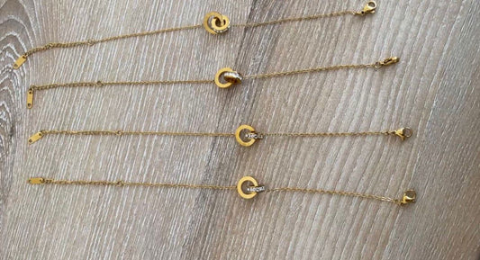 Gold Circle Link Bracelet Set (Stainless Steel) (4pc)