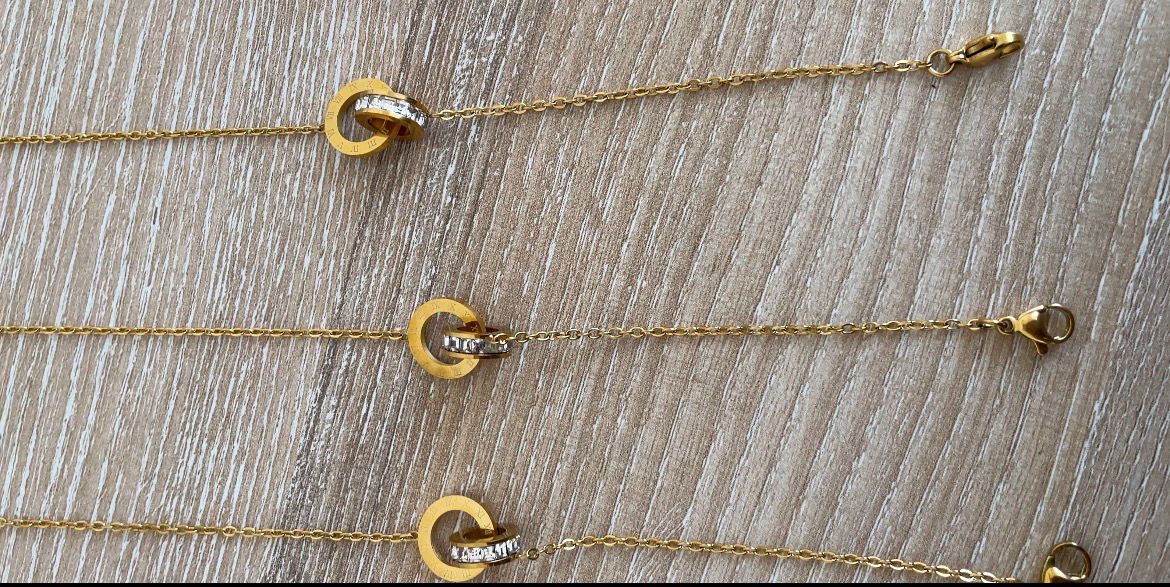 Gold Circle Link Bracelet Set (Stainless Steel) (4pc)