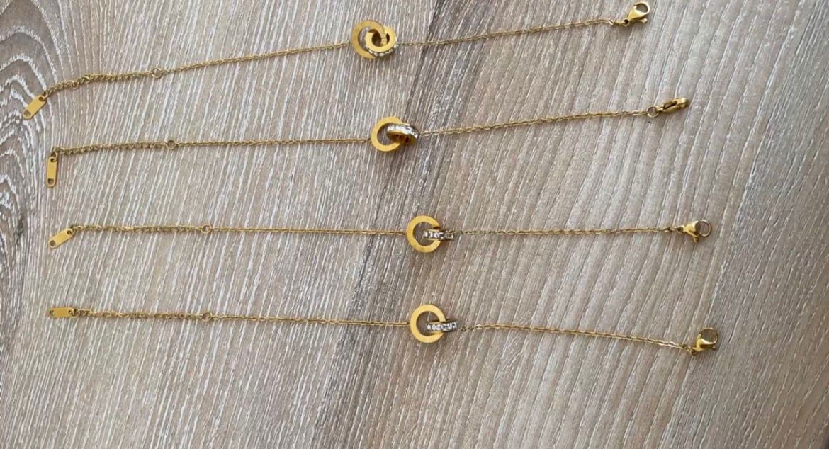 Gold Circle Link Bracelet Set (Stainless Steel) (4pc)