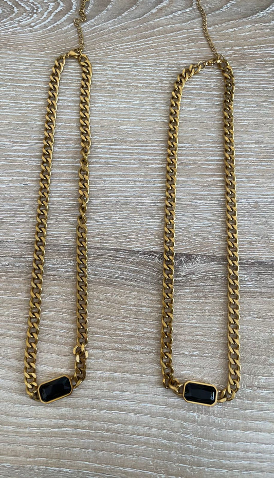Onyx Chain Necklace (Stainless Steel) (2pc)